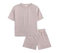 0-13 Ans, Tout-Petits Bébé Filles Garçon été Tenues Garçons Vêtements Enfants Solide Short Ensemble Coton 2 Pièces Ensembles De Vêtements Décontractés (Light Purple, 6-7 Years)