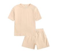 0-13 Ans, Tout-Petits Bébé Filles Garçon été Tenues Garçons Vêtements Enfants Solide Short Ensemble Coton 2 Pièces Ensembles De Vêtements Décontractés (Beige, 12-24 Months)