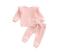 0-24 mois Bébé Nouveau-né Fille Tenues Volants Manches Longues Sweatshirt Tops Pantalon Amour Imprimé Vêtements Ensemble, rose, 12-18 mois