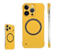 0.3mm Ultra Thin Hard PC Magnetic Frameless Phone Case for iPhone 17 16 15 14 Pro Max, Magnetic Charging Anti-Collision Matte Protective Case (Yellow,17air)