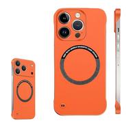 0.3mm Ultra Thin Hard PC Magnetic Frameless Phone Case for iPhone 17 16 15 14 Pro Max, Magnetic Charging Anti-Collision Matte Protective Case (Orange,17air)