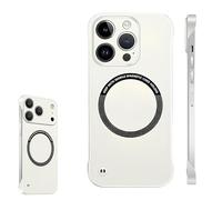 0.3mm Ultra Thin Hard PC Magnetic Frameless Phone Case for iPhone 17 16 15 14 Pro Max, Magnetic Charging Anti-Collision Matte Protective Case (White,17air)