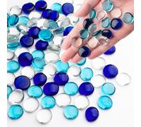 0.44 kg de billes de verre bleu mélangé, perles de verre plates pour vases, cailloux pour décoration d’aquarium, pierres de mancala, remplissage de vase