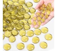 0.44 kg de billes de verre jaune, perles de verre plates pour vases, cailloux pour la décoration d’aquarium, pierres de mancala, remplissage de vase (env. 85-100 pièces)