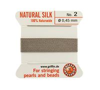 (0.45mm) - gryphon 100% Natural Silk Beading Cord / String / Thread for stringing Pearls or Beads - Grey - 2 metres with one needle - Size 0.45mm