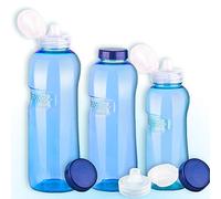 0.5 Litre + 0.75 Litre + 1 Litre Water Bottle aus Tritan BPA Free + with 3 x Lids Flip Top Drinking Bottle + 3 x Thread Cover Blue by Greiner