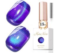 0.5 Oz Gel Stained Glass Cat Eye Semi-Permanent Nail Polish, 15 Ml Cat's Eye Magnetic Gel 3d Holographic Shiny Translucent Colour Gel Polish For Hardened Led French Manicure (Blue-My001)