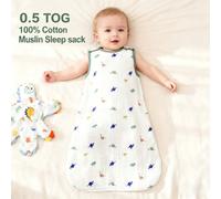 0,5 TOG Sac de couchage doux et respirant | Sac de couchage sans manches pour bébé en 100% coton mousseline, convient pour le printemps et l'été, imprimé dinosaure, 0-18 mois S 0-6M,M 6-12M,L 12-18MCa