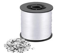 0,8 mm x 200 m de fil en nylon transparent indéchirable avec 100 manchons à sertir en aluminium, fil de pêche, fil de pêche, pour bricolage, pêche, bricolage, bijoux, suspension