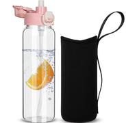 0.8l Glass Water Bottle With Straw,800ml Leak Proof Borosilicate Glass Water Bottle With Neoprene Protective Case