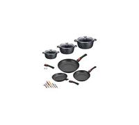 - 0008161 - batterie de cuisine 12 pièces : 3 poêles / 3 faitouts - fonte d'aluminium - revêtement pierre - tous feux dont induction - sans pf