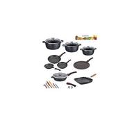 - 0008163 - set lot batterie de cuisine 24 pièces - fonte d'aluminium - revêtement pierre - tous feux dont induction - manche amovible - sans