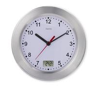 Hama Horloge de salle de bains – pendule murale Quartz silencieuse avec thermomètre Ø17 cm Argent