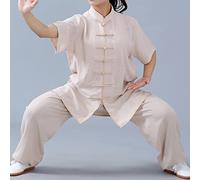 002,L,Tai Chi Uniformes Hommes Et Femmes Été Manches Courtes Vêtements D'entraînement d'arts Martiaux Kung Fu Coton Et Lin Wing Chun Shaolin Qi Gong Uniformes Unisexe