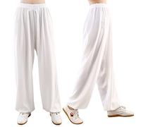 004,XS,Tai Chi Pantalon Couleur Unie avec Taille Élastiquée Coton Et Soie Yoga Pantalons Respirant Casual Pantalons De Sport Confortable Arts Martiaux Costume pour Les Hommes Et Femmes
