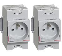 004280 Legrand - Prise modulaire 10A à 16A 250V - 2P+T à éclips - 2,5 modules - Prise fixation rail DIN (Lot de 2)