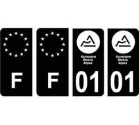 01 Ain nouveau logo Noir autocollant plaque immatriculation auto ville sticker Lot de 4 Stickers - Angles : droits