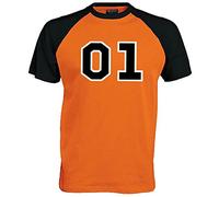 01 General Lee T-shirt de baseball unisexe, orange/noir, S