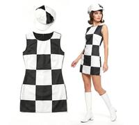 0111QUA57OG ILOVEFANCYDRESS Une Mini-Jupe/Robe Courte à Carreaux Noires et Blancs Style Mary Quant des année 60 pour Adulte. Ideal pour Les enterrements de Vie de Jeune Fille. (Large) (défault)