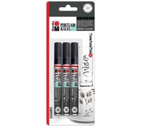 Marabu Set de peinture Porcelaine et Verre 0123000000084, à base d'eau, 3 stylos noirs