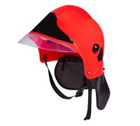 01411 Casque de pompier rouge et noir pour adulte Taille réglable avec visi...