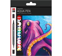 014500000106 014500000106-Aqua Pen Graphix, Octopy, Encre Brillante À Base D'eau, Double Pointe, Aquarellable Sur Papier Aquarelle, 24 Couleurs, Lot De 24