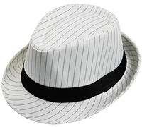 0207VP71SCB Deluxe Pinstripe Chapeau Noir avec motif à rayures Blanc et blanc Band gangster Style Taille 58 cm (disponible en 2 couleurs)