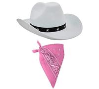 0207VP7AB2Q ILOVEFANCYDRESS Ensemble d'accessoires de déguisement de Cowboy Costume Blanc Chapeau de Cowboy avec étoile clouté Bandes et coloré Paisley Bandana Wild West Western Sheriff Bandana