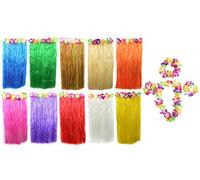 0207VP7G2GL HENBRANDT KIT DE DÉGUISEMENT Multicolore 80 CM Longue Jupe Fleur Collier Hula Collier Fleur DE 5 Bracelets DE Fleurs HAWAÏEN Luau Gazon Jupe - Multicolore - Taille Unique