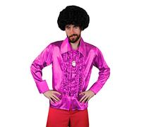 0207VP92UIY I Love Fancy Dress ILFD4601S Rose Vif Disco pour Homme Deluxe Disco à Volants Chemise 1970 de Disco King Fancy Dress S