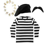 0207VPOSPO0 DÉGUISEMENT FRANÇAIS & Noir RAYÉ Blanc ET Rouge OU Noir BÉRET Noir Moustache Oignon-AIL Garland Ensemble Frenchman PIÈCES (Import Allemagne) - Noir - Large