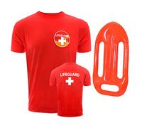 0210PXYAVWS ILOVEFANCYDRESS T-Shirt de Maitre Nageur Sauveteur Rouge avec sa bouée pour Homme. (Large)