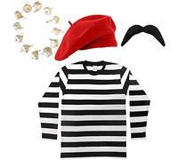 0225VT02DS7 DÉGUISEMENT FRANÇAIS & Noir RAYÉ Blanc ET Rouge OU Noir BÉRET Noir Moustache Oignon-AIL Garland Ensemble FRENCHMAN PIÈCES (Import Allemagne) - Rouge - Moyen