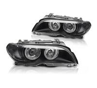 03174 - PHARES XENON FEUX NOIRS ANNEAUX LED ANGEL EYES COMPATIBLE AVEC BMW E46 COUPE CABRIO 2003-2006