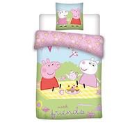 035 Peppa Pig Linge de Lit Linge de Lit pour Enfants/Linge de Lit Bebe Peppa Pig avec Amis Taie d'oreiller 40x60 + Litterie 100x135cm 100% Coton Oeko-Tex