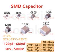 0402 0603 0805 1206 1210 18Condensateur CMS 220pF 330pF 470pF 680pF 1nF 1.5nF 2.2nF 3.3nF 4.7nF 6.8nF 10nF 15nF 22nF 33nF 47nF 68nF 100nF 0.1uF 150nF 220nF 330nF 470nF 560nF 680nF 50V 100V 250V 500V