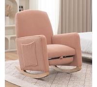044 Schaukelstuhl mit Hocker, Relaxsessel mit Ottomane, Schaukelstuhl für den Innenbereich mit hoher Rückenlehne für das Wohnzimmer, Rosa Kunstfellstoff