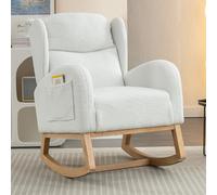 049 Moderner Schaukelstuhl mit Teddy-Stoffbezug, Ohrensessel, gepolsterter Sitz für Wohnzimmer und Schlafzimmer, weiß