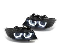 05458 - OPTIQUES PHARES NOIRS ANNEAUX LED 3D AU XENON COMPATIBLE BMW SERIE 3 E90 & E91 2008-2012 PH2