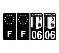 06 Alpes-Maritimes noir autocollant plaque immatriculation auto sticker Lot de 4 Stickers - Angles : arrondis