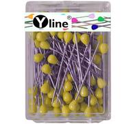 0717-GE Lot de 100 épingles à tapisser avec tête en plastique Jaune env. 60 mm