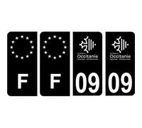 09 Ariège logo noir autocollant plaque immatriculation auto sticker Lot de 4 Stickers - Angles : arrondis