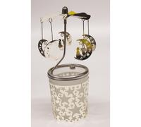 090TR23-G04-Carrousel photophore en métal argenté avec chats sur lune - H 12 cm