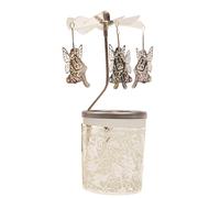 090TR23-G04-Carrousel photophore en métal argenté avec hiboux - H 12 cm