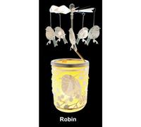 090TR23-G04-Carrousel photophore en métal argenté avec oiseaux - H 12 cm