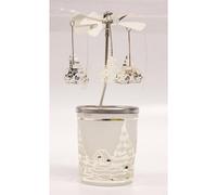 090TR23-G04-Carrousel photophore en métal argenté avec villages d’hiver - H 12 cm
