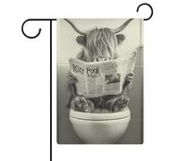 0scottish Highland Cow in Bathroom_whimsy Animal Art_ Bathroom Humour_ Funny Bathroom Print_ Animal on Toilet_ Black And White_ Kids Bathroom-1_1 Flag Outdoor Garden Popular Modern Decorative