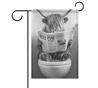 0scottish Highland Cow in Bathroom_whimsy Animal Art_ Bathroom Humour_ Funny Bathroom Print_ Animal on Toilet_ Black And White_ Kids Bathroom-1_1 Flag Outdoor Garden Popular Modern Decorative