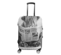 0scottish Highland Cow in Bathroom_Whimsy Animal Art_ Bathroom Humour_ Funny Bathroom Print_ Animal on Toilet_ Black and White_ Kids Bathroom-1_1 Luggage Case Cover, Style :, S(19-21inch), Housse pour