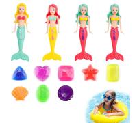 0XBIT Jouet Piscine Sirène, 12 Pièces Jouet Piscine Enfant, Ensemble de Jeux de Piscine, Pierres Précieuses Colorées et Jouets de Sirène, pour Chasse au Trésor de Plage et Formation de Plongée